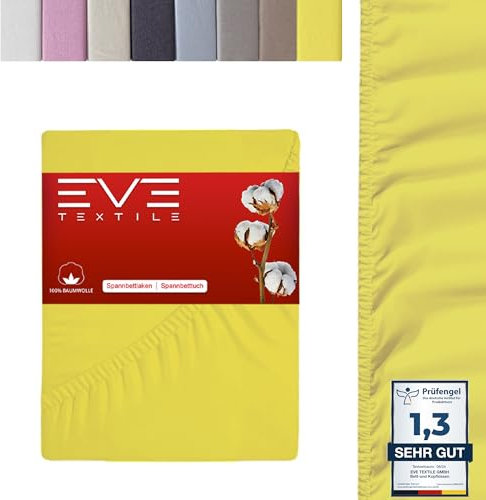 EVE Textile® Spannbettlaken 1er Set 70x140 cm Gelb; Spannbetttuch Bettlaken Spannlaken; Jersey Laken Betttuch für Kinderbett & Babybett; Waschbar bis 60 Grad; Weich & Allergikerfreundlich