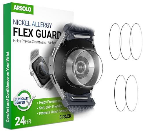 Arsolo Nickel Metal Allergy Back Protector for Samsung Galaxy Watch 7/6/5/4/3/Active2 [40/41/44/45mm], Classic 6, 5 Pro, Classic 4, Prevent Rash, Contact Dermatitis, Sensor Protector - 5 Pack