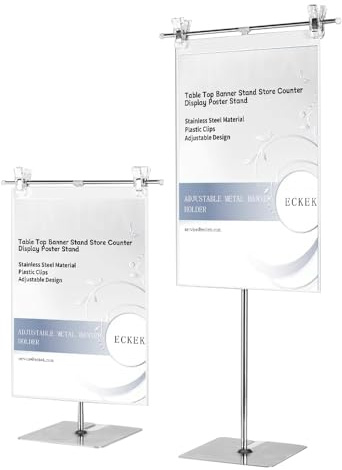 ECKEK 2 Pcs T-Sign Adjustable Metal Banner Holder, Table Top Banner Stand