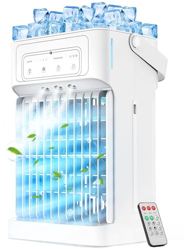 Acondicionadores portátiles de doble motor, unidad de CA portátil 3 en 1, mini aire acondicionado portátil para habitación, enfriador de aire evaporativo con control remoto, 3 niebla, 3 velocidades, 7