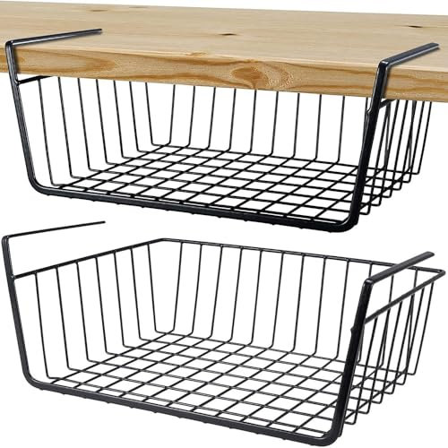 Roysmart Aufbewahrungskorb, 2 Stück Hängekorb Metall Aufbewahrungskorb, Hängekorb Regal Unter Schrank Hängekorb Metall Korb-Organizer Regaleinhängekorb für Küche, Büro, Speisekammer, Bad, Schrank