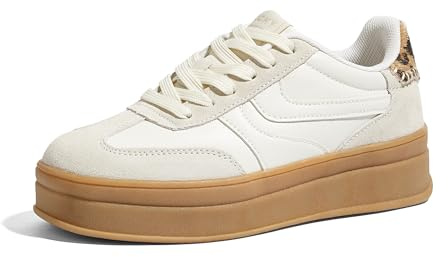 LUCKY STEP Platform Sneakers for Women Fashion Retro Thick Rubber Gum Sole Comfortable Tennis Skate Trainer Classic Walking Shoes Casual Streetwear