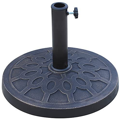 Outsunny Base per Ombrellone Rotonda da 12 kg con Manopola, Basamento per Ombrellone in Resina e Acciaio con Pali da Ø38 mm e Ø48 mm, per Uso Esterno, Bronzo