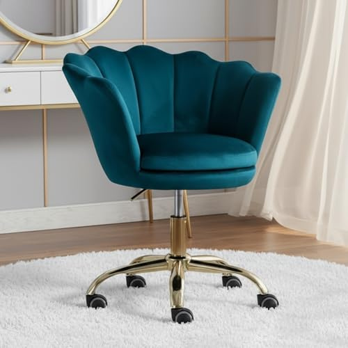 chairus Sedia da Scrivania in Velluto Sedie da Ufficio Poltroncina Scrivania Poltrona Girevole Sedia Imbottita Regolabile in Altezza per Computer/Studio, Petrolio