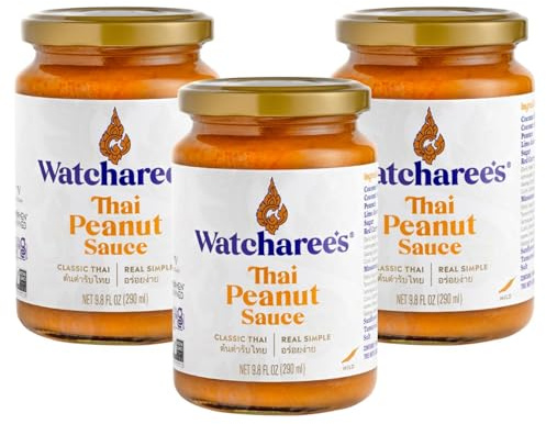 Watcharee‘s Thai Favorites Sauce - Thai Peanut | Authentic Thai Stir Fry Sauce, Vegan, Non-GMO, Gluten-Free - Pack of 3, 9.8 fl oz Per Jar
