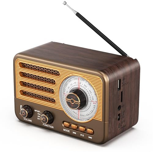 Radio transistor vintage - Style rétro avec portée moderne - Portable - AM/FM/SW - Avec USB/TF/AUX MP3 et batterie rechargeable de 1800 mAh