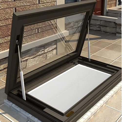 Claraboya de techo automática con control remoto, cubierta de pozo, vidrio templado doble, protección UV, ventilación, claraboya para techo de casa, tamaño personalizado(Brown,LxW 60x100cm/23.6x39.4in