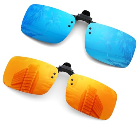 Hifot Clip-on Sonnenbrille 2 Pack, polarisierte Linse für Korrekturbrillen, Flip-up randlose Myopie Sonnenbrille für Frauen und Männer