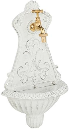 Relaxdays Fontaine extérieure de Jardin, Robinet, Design nostalgique, H x L x P : 42 x 24,5 x 11,5 cm, Blanche
