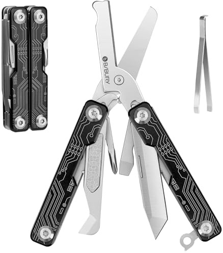 BIBURY multiverktyg, minisailor Scissors, multiknippsax EDC med 9 verktyg, fickkniv, burköppnare, skruvdragare, osynlig pincett, campingtillbehör, utomhusöverlevnad, presenter till män