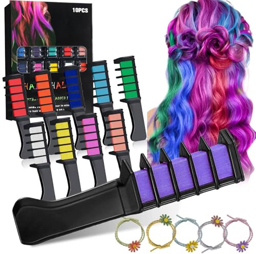 10 Peignes à Craie pour Cheveux, Peignes Craie Cheveux, Coloration Temporaire Lavable, Pour Enfants et Adultes, Fête, Anniversaire, Cosplay, Carnaval