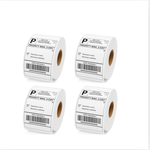 4 Rolls - 4 x 6 Direct Thermal Labels, self-Adhesive Shipping and Address Labels Compatible with MUNBYN, Rollo and Zebra (250Labels per Roll x 4). BPA Free Premium Royal Mail, Evri, Etsy.