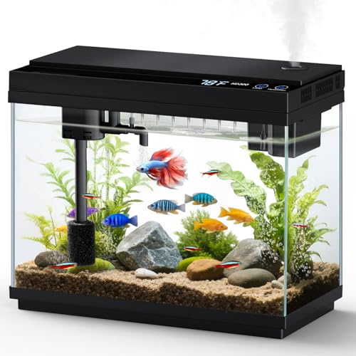 fishkeeper Nano Aquarium Kit complet de démarrage 9 l Mini aquarium avec LED, pompe et filtre auto-nettoyants intelligents 4 en 1, petit aquarium complet avec aromathérapie, affichage de la