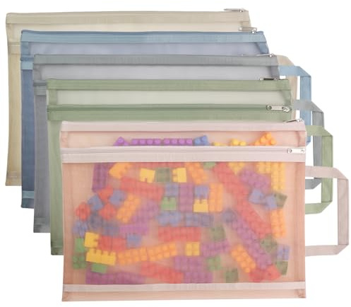A4 nylonficka för leksaksförvaring: Set med 5 blixtlåsfickor med 2 fickor och bärhandtag, för dokument, pappersvaror, kontorsmaterial och leksaker