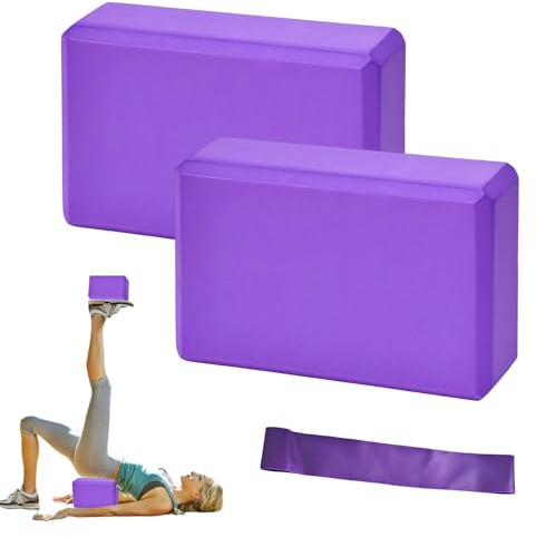 Lot de 2 Brique Yoga Avec Bandes de Fitness, Bloc Yoga Violets EVA | de haute densité bloc de mousse pour pilates étirement méditation accessoires de fitness