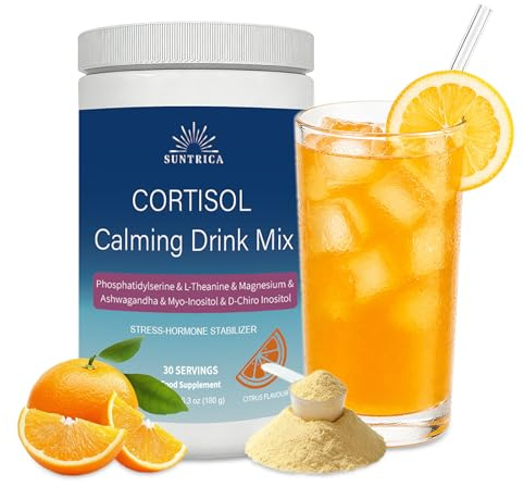 Cortisol Calme | Complément Alimentaire Anti-Stress | Boisson Ashwagandha Poudre, L-Theanine & Magnésium | Équilibre Émotionnel & Sommeil | Saveur Agrumes - 180g (30 Portions)