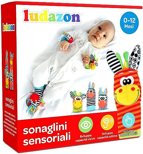 Sonaglini Sensoriali Montessori, Calzini Sonaglio Mani e Piedi Neonato 0-12 Mesi, Stimola Udito e Coordinazione, Gioco Educativo, Idea Regalo e Lista Nascita Bebè Maschio e Femmina