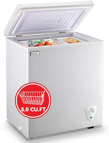 5.0 Cu.Ft Chest Freezer WANAI Deep Freezers Large Storage 7 Temperature Control Low Noise with Removable Basket for Dorm Apartment Home Kitchen