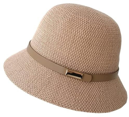 Damen-Sonnenhut im Stil der 1920er-Jahre, Glockenhut mit Schleife, Sommerhut, Bowler, Sonnenhut für Damen, Khaki mit Gürtel, M