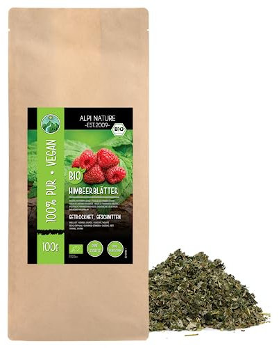 Alpi Nature Feuilles de Framboisier Thé BIO 100g, Feuilles de Framboisier Séchées et Coupées