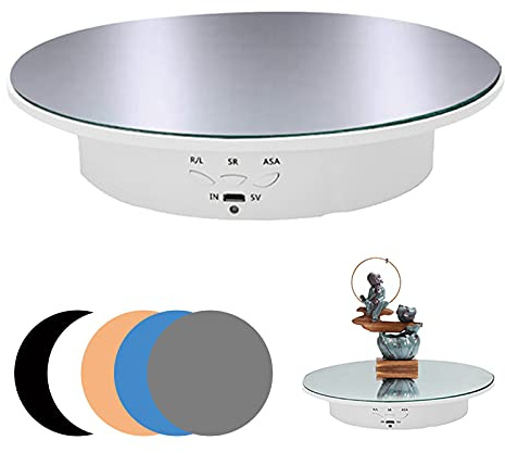Supporto per vendita motorizzato, piatto girevole da 20 cm, piatto girevole elettrico con base girevole, 5 ripiani in PVC, carico 8 kg (specchio bianco)