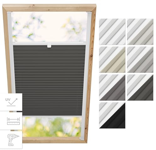 Estika Estor Plisado térmico para tragaluz, para Ventanas Velux - Modelo: P06 - Color del Material: Blackout Antracita-Blanco - Estor Interior, Ventana Plisada
