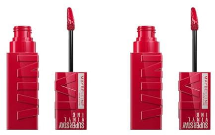 Maybelline New York flüssiger Lippenstift, Liquid Lipstick mit 16 Stunden Halt und glänzendem Finish, Super Stay Vinyl Ink, Nr. 50 Wicked, 4,2 ml (Packung mit 2)