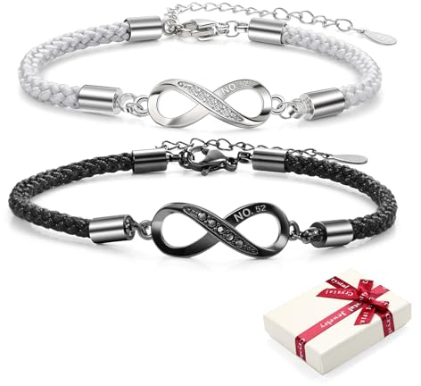 2 Stück Armband Damen Infinity für Paare Pärchen Couple, Geflochten Unendlichkeitszeichen Herren Armbänder Liebe Schmuck für BFF Beste Freundin Partner Teenager Jungen Mädchen Geschenk (Schwarz Grau)