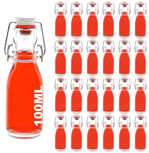 slkfactory Lot de 24 bouteilles en verre vides de 100 ml avec petite bouteille à bouchon mécanique avec bouchon à étrier 0,1 l (24 x 100 ml)