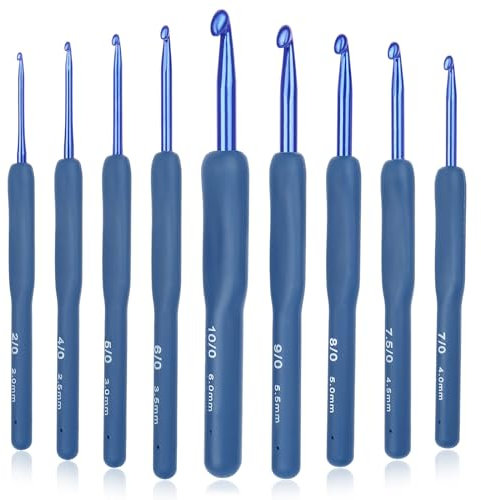 Reessy Crochet Hooks Set, 2.0mm-6.0mm Aluminum Crochet Hook Set with Cushion Grip for Arthritic Hands, 9 Sizes Ergonomic Crochet Hooks for Beginners and Experienced Crochet Lovers