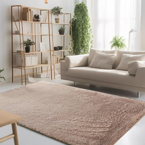 STGAO Tappeto a Pelo Alto 110 x 150 cm Lavabile Tappeto Pelo Lungo Antiscivolo Facile da Mantenere per Soggiorno, Camera da Letto, Ufficio,Esterni, Corridoio, Beige