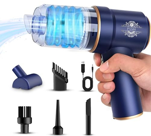 PAMH® Aspiradora de Mano Potente 8.000 PA y Sin Cable - Mini Aspirador y soplador para Coche, Hogar y Oficina con Carga USB - Ideal para Pelo de Mascotas, Polvo y Limpieza de PC - Ligero y Recargable