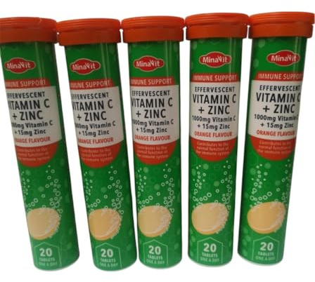 shopinone minavit Vitamin C 1000mg + Zinc x100 Effervescent Tablets Immune Support Orange