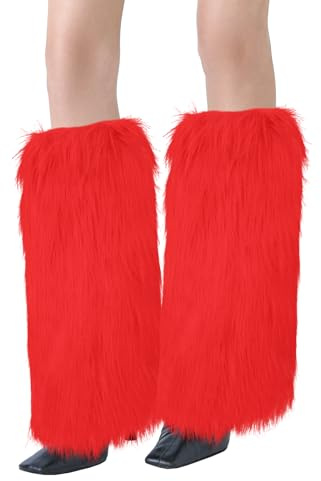 XEPST Faux Fur Fuzzy Leg Warmers Furry Boot Covers for Women, Warm Fuzzy Boot Cuff Boot Sleeves Y2k Leg Warmers for Party Costumes (Red)