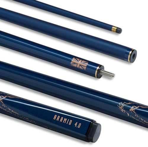 POWERGLIDE Snooker Pool or Billiard Cue | Carbon & Fibreglass | Ultra Smooth Metallic Painted High Gloss Blue & Rose Gold | 2-Piece 50/50 Joint | 19oz | Full Size 57 | 10mm Tip
