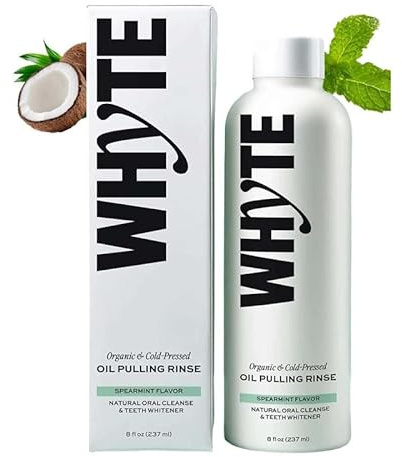 Bain de bouche White Oil - Nettoyant buccal naturel et blanchissant, Bain de bouche à la menthe verte et à l'huile de coco, Nettoyage en profondeur