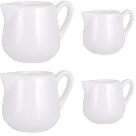 SECFOU Set 4 Pezzi Brocche per Latte in Ceramica Manico 130ml e 90ml, Tazza per Salsa e Contenitore Sciroppo Caffè per Bar, Ristoranti e Hotel, Mini Bricchi Panna Facili da Usare