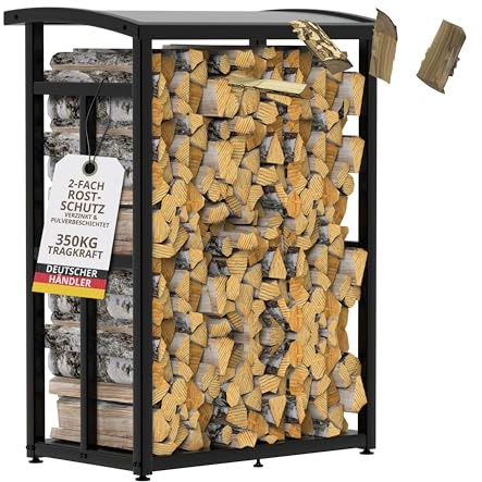 Range-bûches extérieur avec toit 91x56x117cm métal noir | porte-buche, Abri bois de chauffage, Pour terrasse balcon, Petite étagère à bois de cheminée
