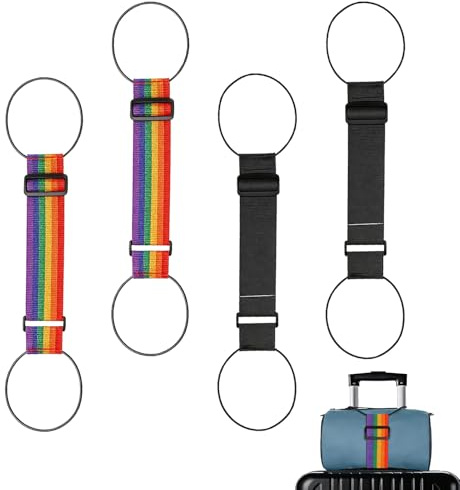 4 Pcs Luggage Connector Straps for Suitcases, Adjustable Luggage Straps | Elastic Bungee Belt for Securing Bags, Portable Travel Suitcase Connector Straps for Backpack, Handbag, Black & Rainbow