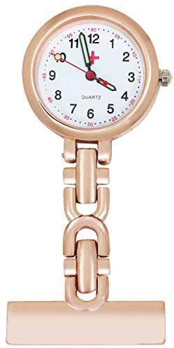 TRIXES Ansteckuhr für Krankenschwestern/-Pfleger und medizinisches Personal - Stahlgehäuse mit Quarzwerk - Roségold - Perfekt für Mediziner Ärzte Tierärzte und Sanitäter - Stiftverschluss