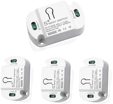QIACHIP 10A WLAN Schalter Tuya Smart Life kabelloser WiFi Switch Lichtschalter Modul funktioniert Drahtloses Relais mit Alexa, Google Assistant DIY Unterputz,aufputz 2er Pack