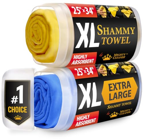 Premium XL Shammy Towel for Car - 2pk (34”x25”) - Super Absorbent Chamois Cloth - Spots & Scratch-Free - Reusable Car Drying Towels