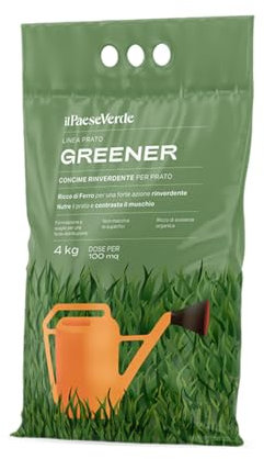Il Paese Verde - Greener Rinverdente Per Prato 4kg 100mq - Concime per Prato Rinverdente Ricco di Ferro – Nutrimento di Qualità per un Prato Perfetto