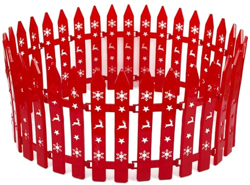 24pcs Mini Clôture Noël en plastique Blanc pour Arbre De Noël Clôture Palissade décoratives pour sapin de Noël Pelouse (11.5x29.5cm, Rouge)