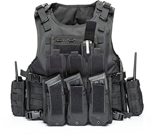 YAKEDA Adjustable Tactical Airsoft Training Vest | Camping, Fishing, Hunting,Gift for Halloween and New Year (Black, One Size)