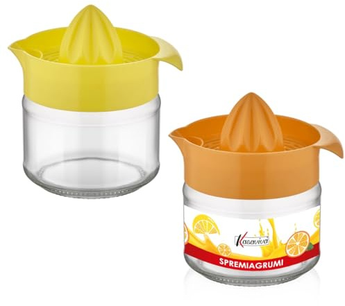 Maury's Spremiagrumi manuale, realizzata In vetro Con Coperchio In Plastica Assortito, Di dimensioni 11,5 x 5,8 cm,Porta in Tavola spremute sempre Fresche