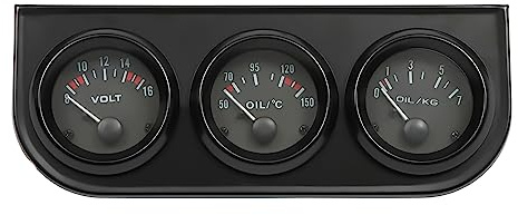 Support d'instrument 3 en 1 - 52 mm - Instrument supplémentaire de température de l'huile, pression d'huile, indicateur de tension - Noir - Pour voitures et camions