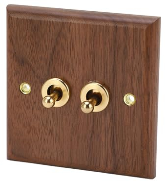 Interruptor de Luz de Doble Palanca, Interruptor Momentáneo Panel de Madera de Nogal Retro Palanca de Latón Interruptor de Palanca de Luz de Pared Interruptor de Luz Interior decorativo, 50HZ 250V