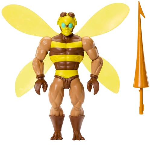 Masters of the Universe Origins Actionfigur Buzz-Off aus der Cartoon-Kollektion, ca. 14 cm groß, aus dem TV der 1980er, Anführer der Bienen mit Flügeln und Brille mit Wurfspeer, JBM88