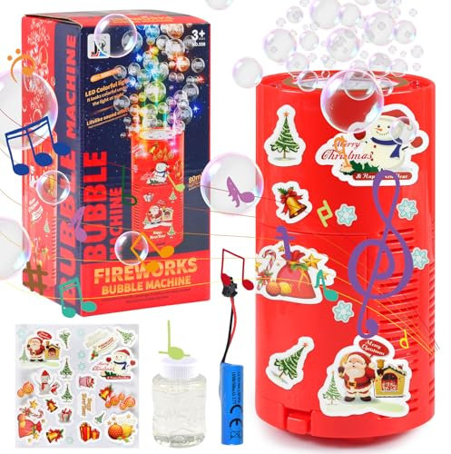 Forhome Feuerwerk Seifenblasenmaschine， Automatischer Feuerwerks-Seifenblasenhersteller, Outdoor Seifenblasenspielzeug, mit DIY Aufkleber und Lichtern, für Hochzeit Outdoor Party Feier, Weihnachten